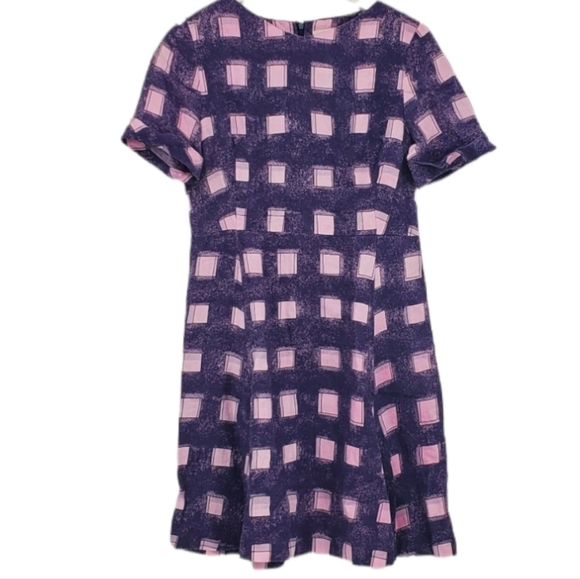 Tory Burch Short Sleeve Linen Navy and Pink Square Fit Flare Mini Dress 4 Small - Picture 2 of 13
